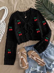 Travachic 女士休闲度假透明开衫，适合夏季、度假、樱花刺绣、沙滩装