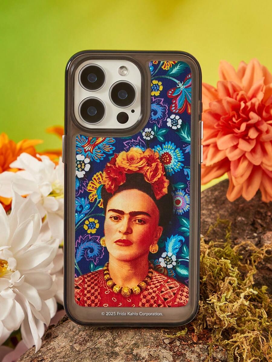Frida Kahlo X SHEIN Funda transparente duradera y de moda para teléfono móvil con diseño gráfico de figura - Diseño de estuche protector con estampado de estilo vacacional, compatible con iPhone
