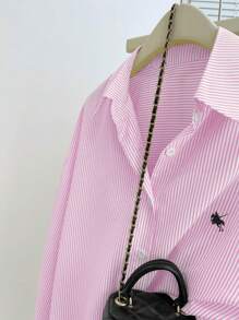 Women's Striped Star Printed Front Button Casual Long Sleeve Shirt
