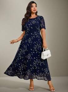 Flouryn Women's Plus Size Elegant Chiffon Printed A-Line Dress Vacation Spring Dress Summer Women Outfit Elegant Formal Women Dresses Easter Women Dress Tea Party Outfit