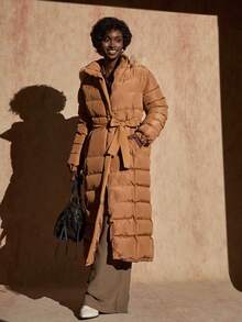 Bóhologie Palton de iarnă căptușit cu buzunar lung și curea pentru femei din blană artificială - Bej - Vizualizare 3