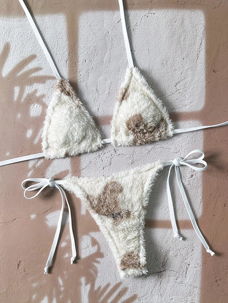 Swim Mod 2022 夏季沙滩青蛙印花可爱衬垫三角比基尼套装，适合年轻女孩 - 綠色 - 查看 1