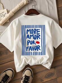 INAWLY T-shirt décontracté avec slogan "Amor Por Favor" pour femmes. T-shirt basique à manches courtes, polyvalent