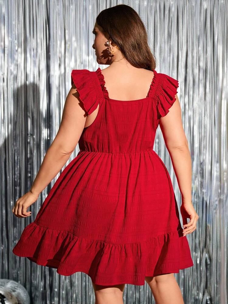 Plus Square Neck Ruffle Hem Dress
