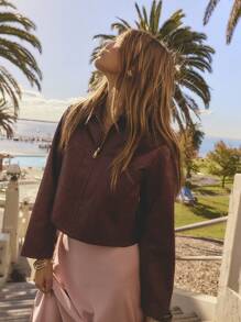 Aralina Winter Leather Look PU Cropped Jacket With Patch Pockets - Black - View 9