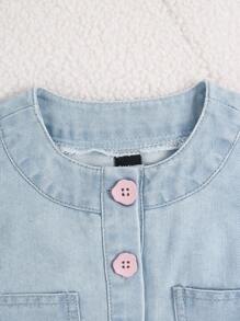 Baby/Baby GirlCasual Denim Vest Jacket & High Elasticated Pleated Denim Skirt, Lightweight & Versatile, Suitable For Everyday Wear, Baby Girl Denim Two Piece Set - Light Wash - View 4