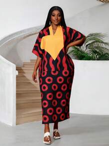 Slaydiva 2025 New Summer Geometric Color Block Plus Size Party Dress For African Women,Summer Dresses For Women - Multicolor - View 1