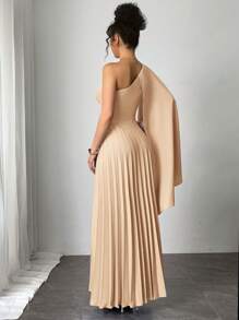 Firerie 全新百搭浅蓝色褶皱无袖连衣裙，适合女士度假装，度假装，太阳裙 - 駝色 - 查看 2