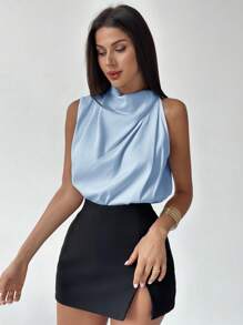 Firerie 女士优雅时尚不对称荷叶边杏色衬衫，适合通勤、办公室、日常穿着、度假、音乐节、春夏季 - 藍色 - 查看 3