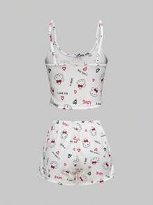 ROMWE Kawaii Süßer Schlafanzug für Frauen mit Schleifenprint von Hasen, lässig und bequem für den Sommer