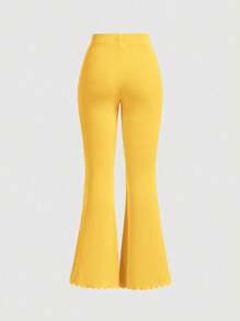 SHEIN MOD 柔软荷叶边弹力喇叭裤 - 黃色 - 查看 2