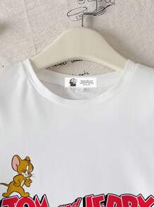 TOM & JERRY X SHEIN Tween Girl 2pcs Cartoon Print Short Sleeve Crew Neck T-Shirt, Summer