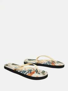 女士人字拖凉鞋，舒适轻便软底防滑透气户外休闲时尚沙滩拖鞋 - 米色 - 查看 3