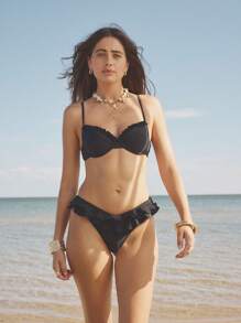 Aralina Summer Vacation Ruffle Black Bikini Set Underwire - Black - View 6
