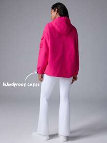 Menodora SHEIN Sport Cityvoya 女士宽松连帽纯色防风拉链袖口大衣，休闲外套 - 粉色 - 查看 3