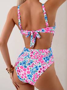 SHEIN Swim 1 件女式全身印花连体泳衣，适合夏季、海滩、度假的连体泳衣 - 彩色 - 查看 2
