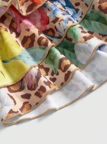 ROMWE Avant 热带 Y2K 豹纹花卉印花三角比基尼上衣和迷你低腰女式两件套泳衣套装 - 彩色 - 查看 4