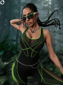 Innovista Mono de entrenamiento sin costuras Moldeado y ajuste de alta elasticidad para gimnasio, mono deportivo sin mangas, mono de Body entero, ropa deportiva integral, negro, verde, de secado rápido y a prueba de sentadillas para cardio a pesas, con soporte y transpiración, control del abdomen, tela transpirable, levantamiento de glúteos, compresión y cómoda, con abertura de malla, cruzada, línea 3D, levantamiento de pesas, fuerza física, mancuerna, al aire libre, ciclismo, correr, ejercicios aeróbicos y cardio, yoga y pilates, boxeo, senderismo y trekking, tenis y golf, equipo de entrenamiento de máquinas y equipos, atuendos de entrenamiento y chándal, ropa deportiva urbana, ícono de moda, victoria y elegante, resplandor y sensación para festivales de música y fiestas, ajuste sexy, ropa esencial para el día a día, ropa deportiva , motivación de verano'