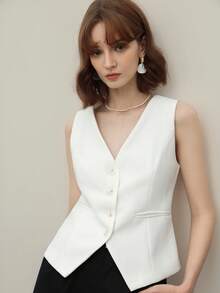 Áo croptop cổ chữ V cho nữ, kiểu dáng retro ôm eo, phong cách thanh lịch cao cấp, thích hợp cho mùa hè. - trắng - Xem 3