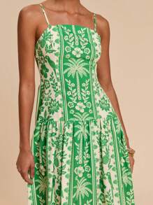 Travachic 女士热带植物印花细肩带A字连衣裙，适合度假