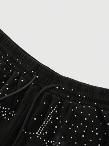 ROMWE MEN Men's Street Life New Design Rhinestone Effect Print Zebra Pattern Shorts, Summer - Black - View 3