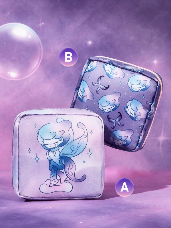 Pop Mart Azura X SHEIN 1 Peça/1 Conjunto Bolsa de Armazenamento de Fibra de Poliéster com Padrão Cartoon, Pode Ser Usada Como Bolsa de Armazenamento de Higiene Feminina, Bolsa de Armazenamento Digital, Bolsa de Armazenamento de Itens Pequenos, Lágrimas