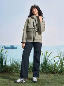 In My Nature 女士森林印花长袖拉链连帽户外风衣夹克 - 灰色 - 查看 6