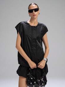 LYSMO Chaqueta funcional unisex de diseño de ojetes de moda de vanguardia para mujer, de gran tamaño, para exteriores, para salir, volver a la escuela, graduación, ropa urbana y estilo de Estocolmo 2025 Nuevo minimalismo Otoño - Negro - Ver 4