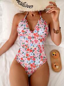 Swim Mod Women's Tropical Ditsy Floral One-Piece Bikini Set, Casual For Holiday For Summer Beach Vacation - Multicolor - View 4