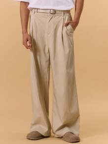 Musero Pantalón recto con pliegues con cinturón desmontable, diseño ideal para primavera y verano, vacaciones - Albaricoque - Ver 2