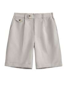 Manfinity Homme Men's Solid Color Casual Pocket Shorts, Versatile Summer Fashion Mens Dress Shorts Mens Khaki Shorts Bermuda Shorts Men