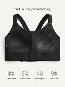 GLOWMODE Ziptight Bra Make An Impact Quick Dry Foam Cup Mesh Zipper Front Sports Bra High Impact Running Jogging Workout Gym Training Active - Black - View 7