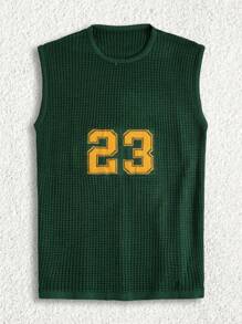 RueChic Herren strukturierte ärmellose Regular Strickweste mit Buchstabenmuster - Grün - Übersicht 2