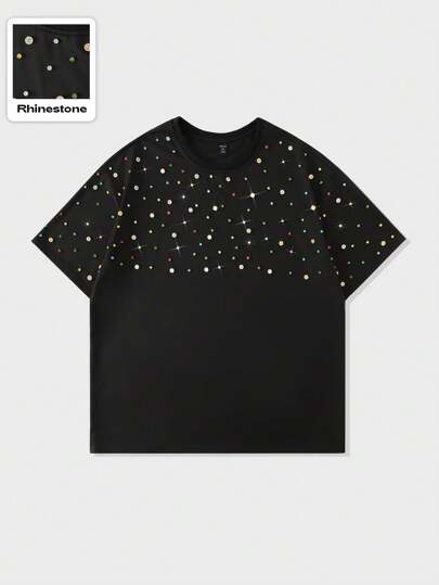 Street Life Herren Streetwear bunte Diamant-Muster Loose Rundhals Kurzarm T-Shirt, Rave