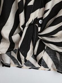 SHEIN LUNE Plus Size Women Summer Zebra Print Batwing Sleeve Single-Breasted Blouse Beach Outfits For Woman Old Money Boho Linen Holiday Business Casual Button Up Shirt Women Funny Shirts Linen Shirt Going Out Tops Women Teacher Outfits For Women - Black and White - View 6