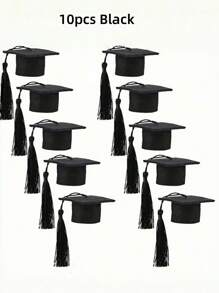 5/10PCS迷你流苏毕业帽，采用涤纶纤维制成，无需电源，无羽毛，适用于毕业派对装饰、瓶子装饰、庆典配件 - 彩色 - 查看 3