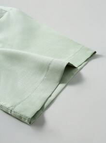 Manfinity Mode 全印花男士夏季休闲纽扣前口袋短袖衬衫男士短袖正装衬衫绿色男士正装衬衫商务休闲上衣男士 - 綠色 - 查看 5