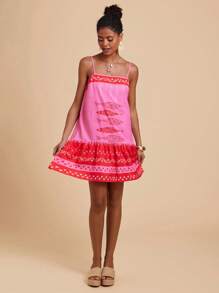 Travachic 女士细肩带鱼形印花拼色度假风格短款连体裤 - 彩色 - 查看 5