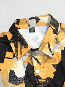 Manfinity Homme Men's Front Button Short Sleeve Printed Simple Top And Shorts Casual Set Tropical Shirt Men - Multicolor - View 4