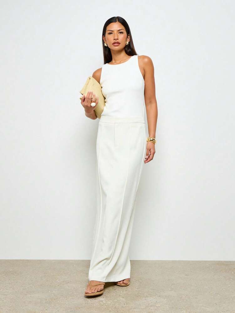 High Waisted Tailored Floor Length Skirt