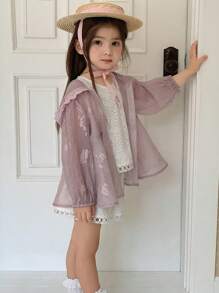 Hapijoa 年轻女孩连帽休闲韩版清新长袖衬衫，夏季 - 淡紫色 - 查看 2