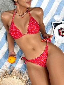 Swim Mod Women's Halter Neck Red Bikini Set, Fashion Swimsuit For Summer - Multicolor - View 1