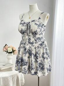 SHEIN MOOSTA Bộ đồ liền thân không tay in họa tiết dây rộng cỡ lớn - Nhiều màu - Xem 3