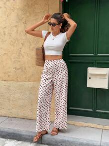 SHEIN Frenchy Women's Ditsy Floral Printed Pants, Fashionable For Summer Winter Pink - Pink - View 3