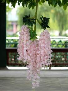 SHEIN 1/6/12 件假紫藤花环丝藤藤条装饰，人造紫藤挂花，适用于婚礼拱门家居花园墙壁卧室装饰、办公室派对情人节礼物 - 淺粉色 - 查看 2