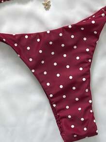 Elavelle Springbreak 女式波尔卡圆点随机印花金属装饰细肩带性感比基尼泳装套装，夏季沙滩装 - 彩色 - 查看 7