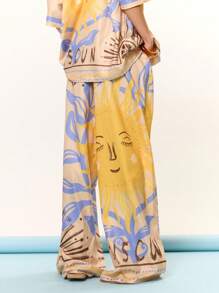 MUSERA Wide Leg Tie Front Graphic Sun Solar Print Trousers Beach Cover Up Swim Summer Vacation Holiday Festival Cute Casual Elegant Tuscan Sun