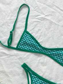 Swim Mod 2pcs/Set Women Plaid Random Print Spaghetti Strap Sexy Bikini Set, Summer - Green - View 3