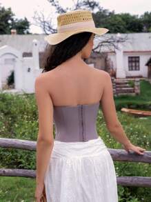 SHEIN 1 pieza Corpiño con estampado floral y acentos de ballena para mujer, ajuste slim - Morado - Ver 2