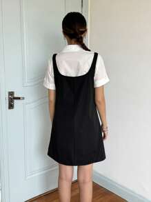SHEIN Vestido mini para chicas adolescentes, ajustado, casual, simple y cómodo con cuello cuadrado y sin mangas - Negro - Ver 2